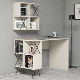 Hanah Home Extra 2 - Mesa de estudio con estantería de pared, Crema y Negro